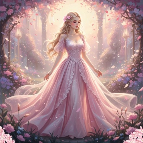 Aesthetic Pink Gown Fantasy Art