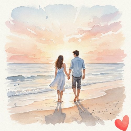 Watercolor Couple Beach