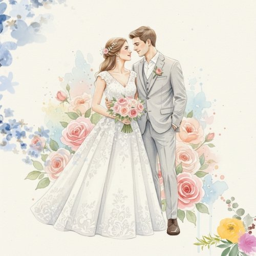 Watercolor Couple Illustration for Wedding 