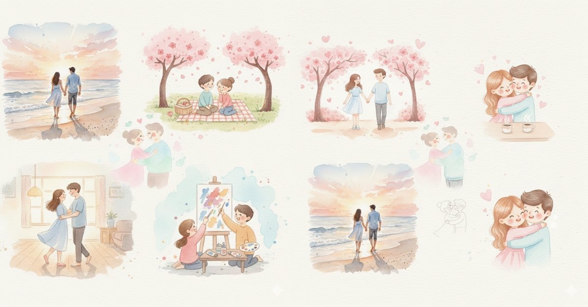 Valentine Watercolor Couple Illustration