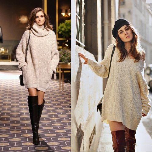 Oversized Sweater With Knee-High Boots